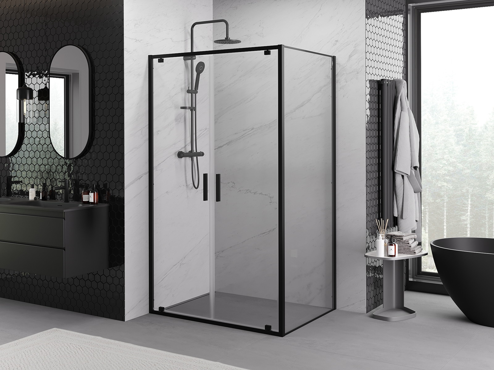 Mexen Exo kabina prysznicowa uchylna 100 x 80 cm, transparent, czarna - 8182-100-080-70-00